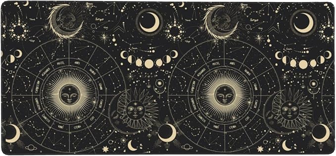 Astrology XXL-Large Gaming Mouse Pad, Funny Gift Mousepad Desk mat for Desktop with Sun and Moon Phases, Big Cute Desk mat Extended Zodiac Signs Desk Pads for Keyboard, Laptop Office Black 35.5X16 in