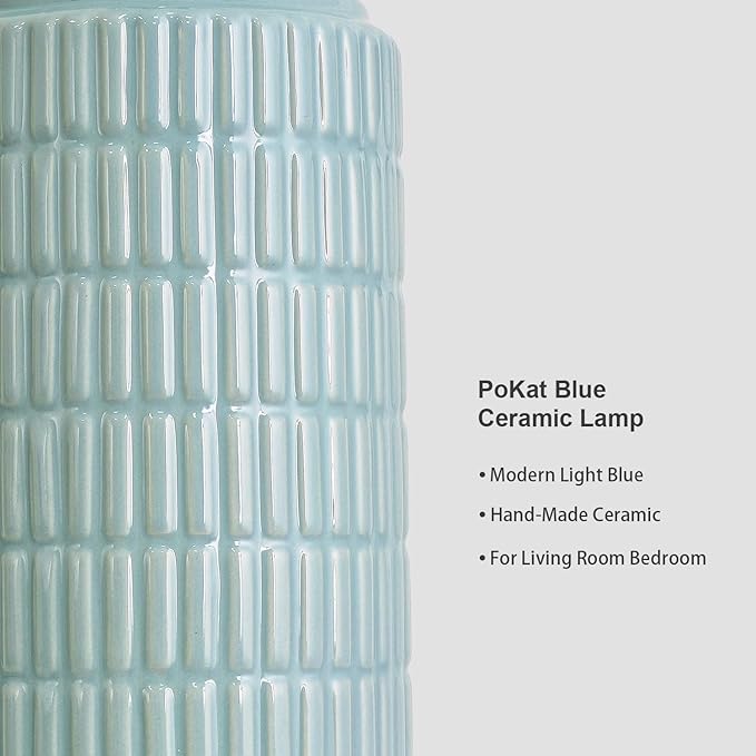 PoKat 23" Light Blue Table Lamps Set of 2, Modern Bedside Lamps for Bedroom, Coastal Ceramic End Table Lamps for Living Room, Ocean Nightstand New Home Decor Lamps