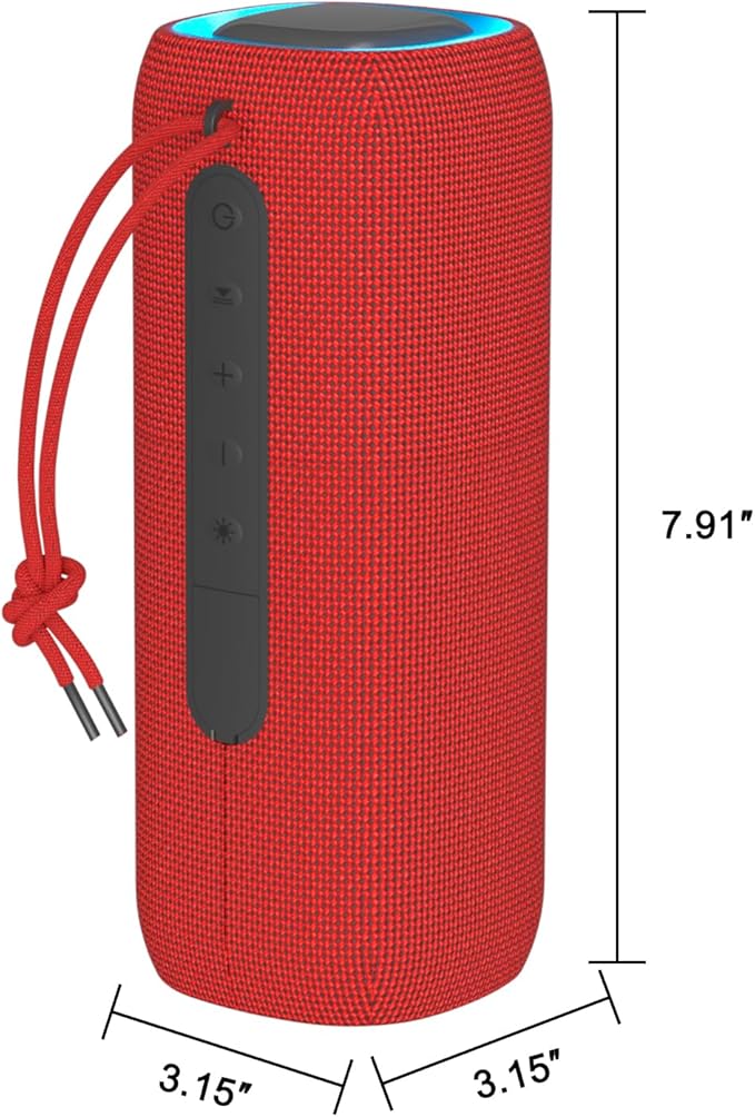 PEICHENG Bluetooth Speaker, Portable Wireless Clear Loud Stereo Sound IPX5 Waterproof with RGB Lights BT5.3 Long Playtime TWS Pairing,for Home Party Outdoor Beach,Great Gift Choice (Red)