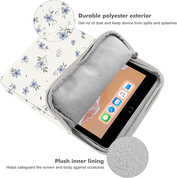 MoKo 9-11 Inch Tablet Sleeve Bag Carrying Case Fits New 11inch iPad Air M4, iPad A16 2025, iPad Pro 11 M4, Air 5/4/3, iPad 10/9/8th Gen, Tab S8/S9 11", Tablet Carrying Case, Mint Blue Floral
