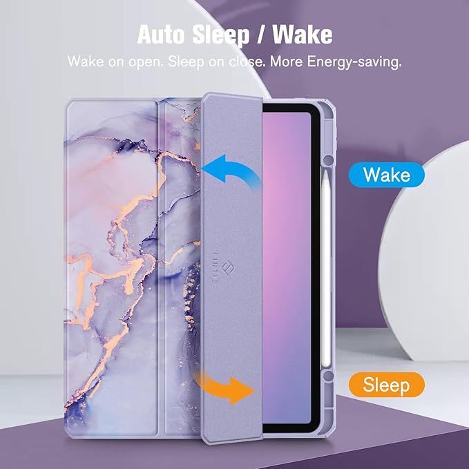 Fintie Hybrid Slim Case for iPad Pro 12.9-inch 6th Generation 2022, [Built-in Pencil Holder] Shockproof Cover w/Clear Transparent Back Shell, Also Fit iPad Pro 12.9" 5th/4th/3rd Gen, Lilac Marble