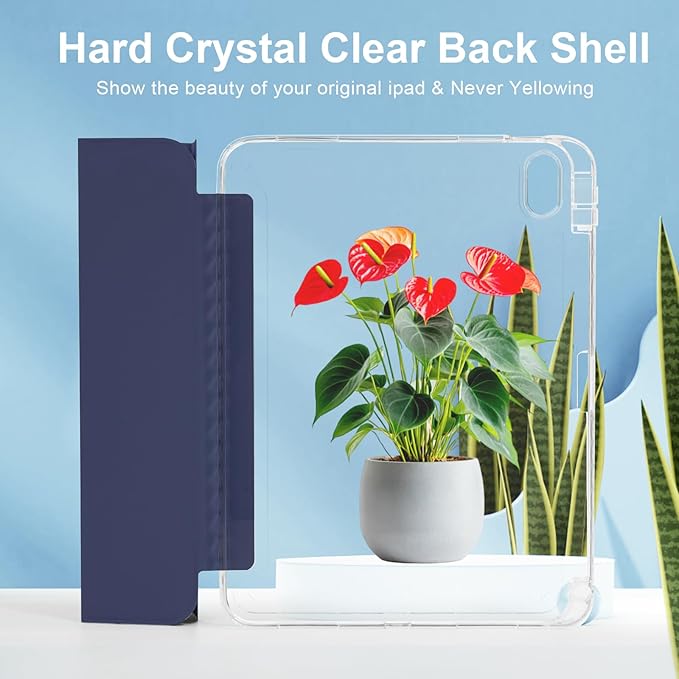 Case for iPad A16 11th Generation 11" 2025, iPad 10th Generation 10.9 Inch 2022, Hybrid Protective Cover with Pencil Holder, Clear Transparent Back Shell Anti-Yellowing Case, Dark Blue