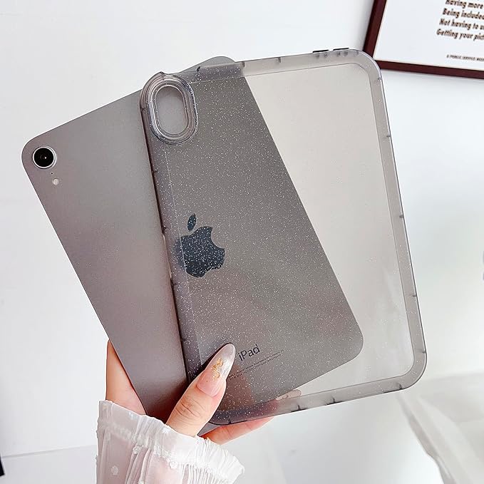 for Apple iPad Air 5th/Air 4th Generation 2022/2020 10.9 inch, Glitter Clear Soft Silicone Flexible TPU Back Shockproof Shell Bling Sparkly Paper Lightweight Thin Protective Cover, Gray