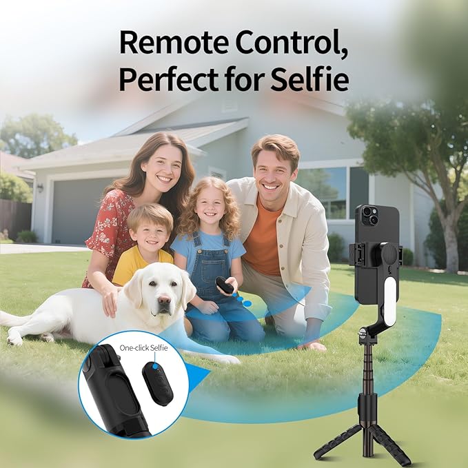 TOALLIN Selfie Stick with Light for Smartphone, Gimbal Stabilizer with Remote, Retractable and Foldable Phone Tripod for iPhone & Android, Video Recording, Streaming, Vlogging