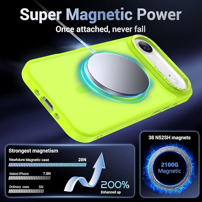 Newfuture Magnetic for iPhone Air Case [Compatible with Magsafe] [Military Grade Drop Protection] Translucent Matte Anti-Scratch Shockproof Protective Phone Cover 6.5 Inch, Fluorescent Green