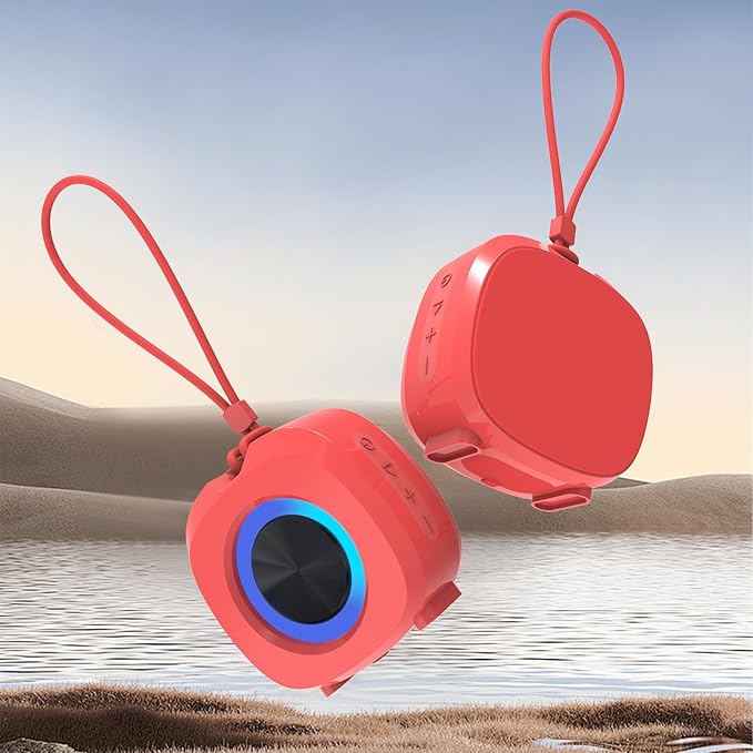 PEICHENG Speaker, Small Portable Bluetooth Wireless IPX5 Waterproof Shower Speaker,Loud Stereo Sound Deep Bass,Dual Pairing, RGB Lights,Long Playtime for Outdoor Party, Great Gift,1PC (Red)
