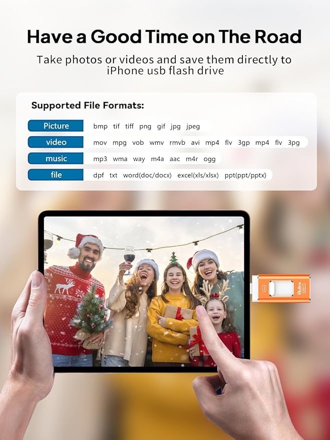 Gulloe 512GB Dual Interface Flash Drive for Phone Storage Photos Videos, Phone USB Backup External Photo Memory Stick - No App Required, Compatible with iPhone, iPad, Android & PC (Orange)