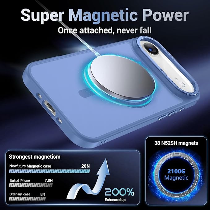 Newfuture Magnetic for iPhone Air Case [Compatible with Magsafe] [Military Grade Drop Protection] Translucent Matte Anti-Scratch Shockproof Protective Phone Cover 6.5 Inch, Light Blue