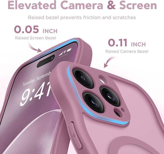 CAPRARO Cute for iPhone 14 Pro Case, Compatible with MagSafe, [Curly Wave Edge] [Full Camera Protection] [14 FT Drop Protection] Magnetic Phone Case for 14 Pro 6.1 Inch, Black Currant