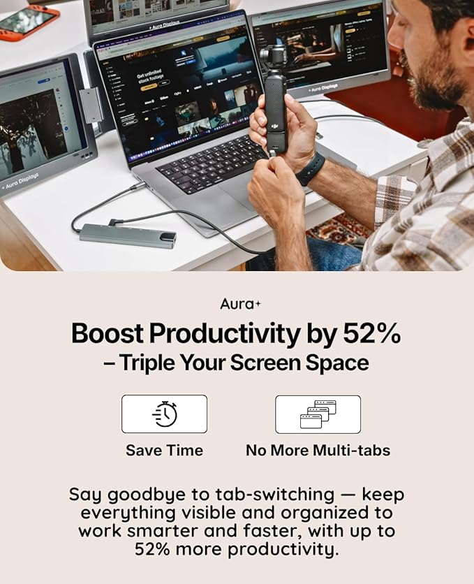 Triple Boost Pro 14" | Premium Triple Portable Monitor Extender | Full Aluminum | Quad Screens | 3×14” FHD 1080P HDR IPS | USB-C & HDMI | Compatible with 11”-18” Laptops