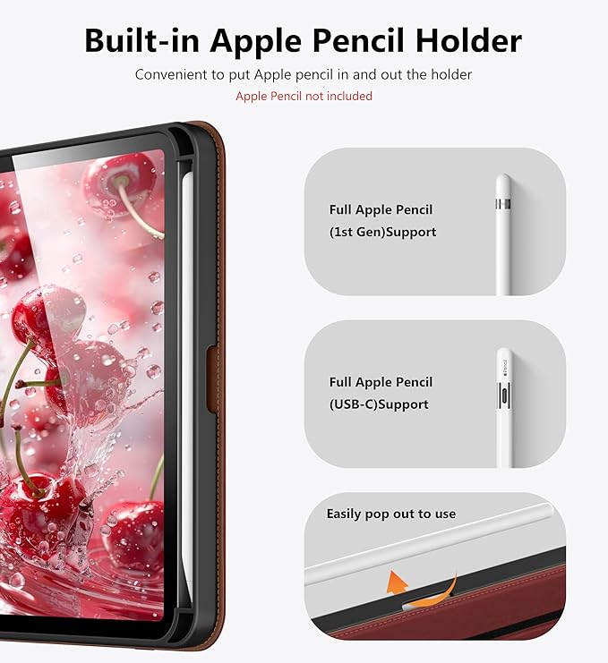 DTTO for iPad mini 7 (A17 Pro) Case, iPad mini 7th / 6th Generation Case (2024/2021), 360 Degree Rotating Premium Leather Folio Stand Cover with Pencil Holder, Burgundy Red