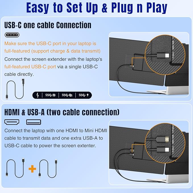 KEFEYA Laptop Screen Extender 14", FHD 1080P IPS Laptop Monitor Extender, Portable Monitor for Laptops 13-17" with USB-C/HDMI Port, Plug n Play for Windows/Mac/Android/Switch/PS5