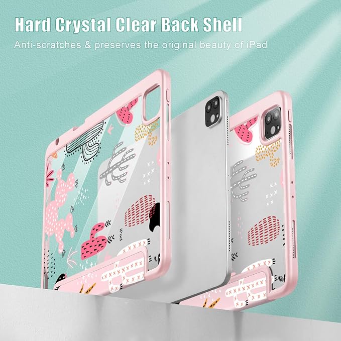 Tuiklol for iPad Pro 12.9 Inch 6th/5th/4th/3rd Generation 2022 2021 2020 2018 Case,Built-in Pencil Holder Clear Transparent Protective Back Shell Cover with Auto Sleep/Wake, Cactus