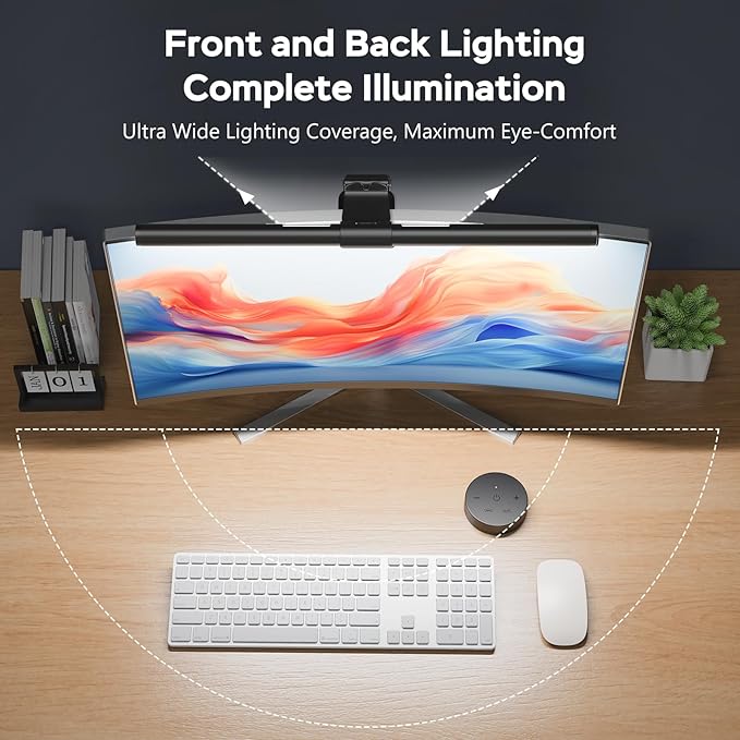 OOWOLF Monitor Light Bar with Remote, Ra95 Computer Monitor Lamp for Eye Caring, USB Reading Lamp Task Lamp, Dimmable Light Bar with Backlight, No Glare Space Saving Home Office 16.14" 2-Pack