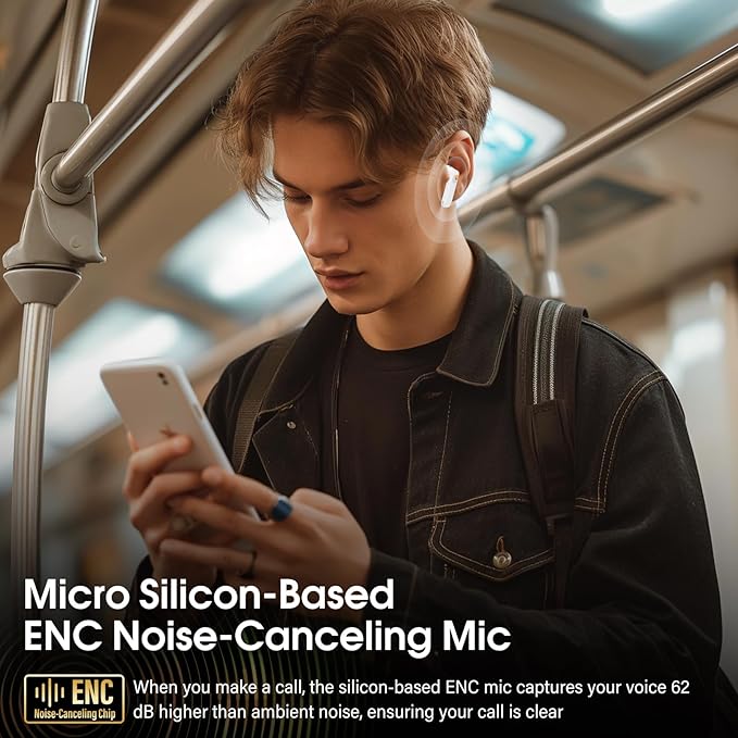 Wireless Earbuds, Bluetooth 5.4 Headphones with Multifunctional Touch Screen, 48H Bass Stereo Ear Buds with ANC/ENC Noise Cancelling/Transparency Mode, IPX7 Earphones with 5 EQ Modes, Ceramic White