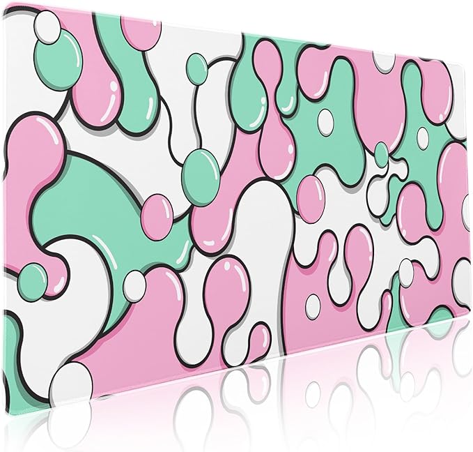 Pink Green Mouse Pad Anime Cool Geometric Japanese Extended Desk Mat 90X40 CM Non-Slip Rubber Base Stitched Edge Large XXL Mousepad for Gaming Laptop Computer Desktop 35.4×15.7 Inch
