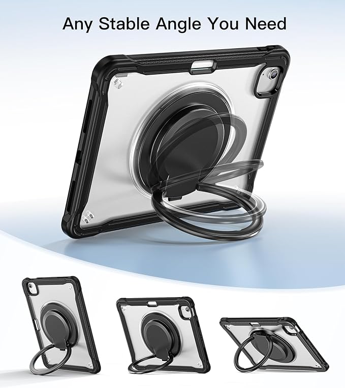 BATYUE Case for iPad Air 11-inch M4(2026)/M3(2025)/M2(2024), iPad Air 4/5 10.9" & Pro 11" 2018-2022 - Shockproof Case with 360° Rotating Stand & Handle, Pencil Holder, Shoulder Strap, Black