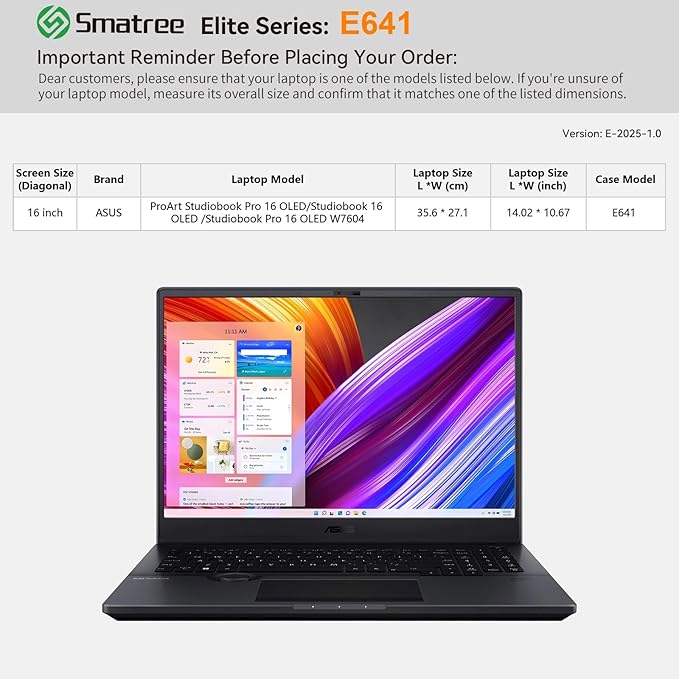 Smatree Laptop Sleeve for 16 inch ASUS ProArt Studiobook Pro 16/Studiobook 16 OLED, Protective Computer Case with Accessory Pocket, YKK Zipper, Patented Shockproof Design (E641)