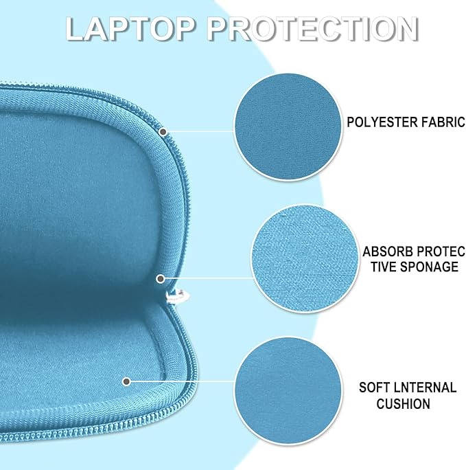 14 inch Laptop Sleeve Case, Shockproof Protective Laptop Cover Briefcase Carrying Computer Bag with Accessory Pocket Portable Computer Sleeve for 14" MacBook, HP, Dell, Lenovo, Acer, Light Blue