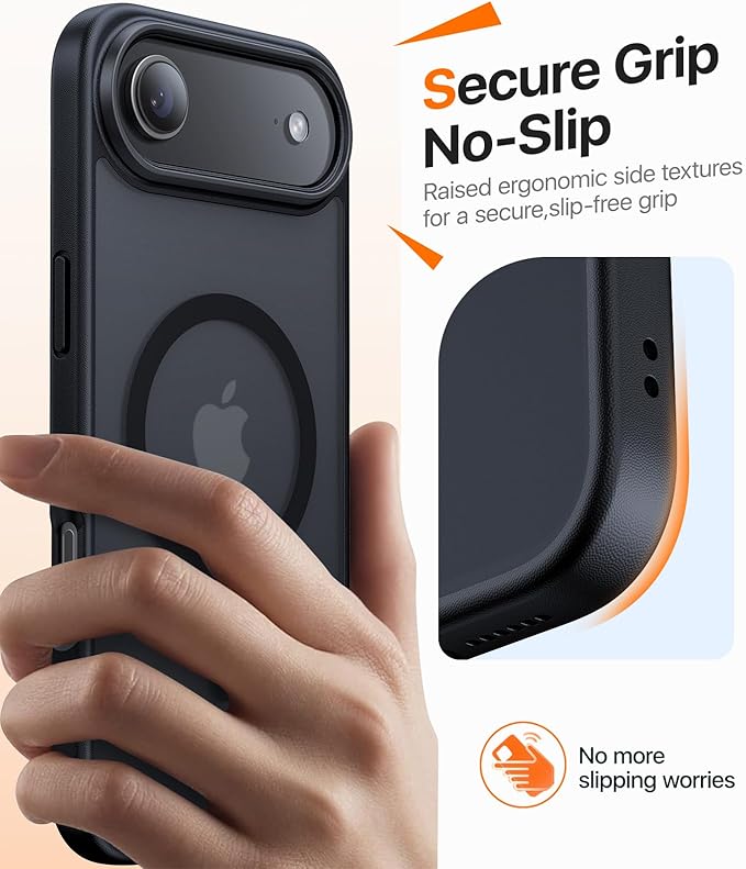 Magnetic for iPhone Air Case 2025,[Anti-Slip][Compatible with MagSafe][Military Grade Drop Protection] Shockproof Protective Translucent Matte Phone Case for iPhone 17 Air Case,Black