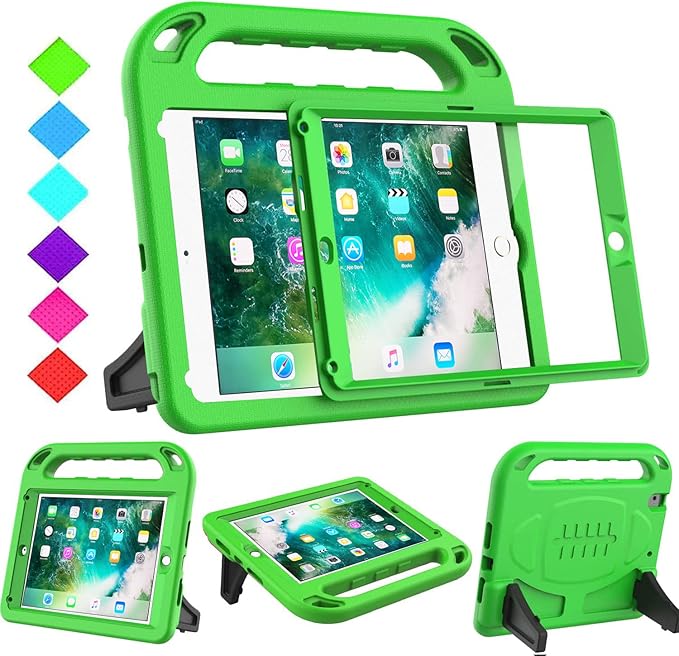 BMOUO Kids Case for iPad 6th/5th Generation (iPad 9.7-inch, 2017/2018), iPad 9.7/Air 2 Casee with Screen Protector, Shockproof Handle Stand iPad 6th 5th Generation Case for Kids, Green