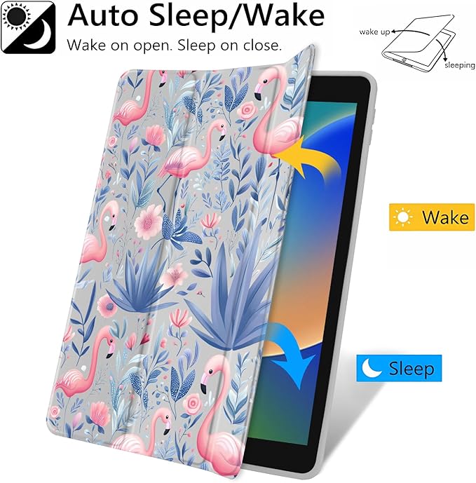 JOYLAND Elegant Flamingo Case for iPad Pro 11-inch (M4) 2024 5th Generation,Clear Acrylic Hard Back Grey Case with Pencil Holder Trifold Stand Tablet Cover (Model Number:A2836/A2837/A3006)