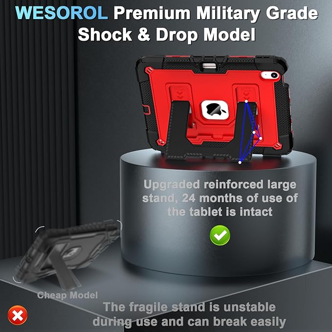 for iPad Air 11-inch M4 (2026) / M3 (2025) / M2 (2024) iPad Air 5th (2022) / 4th Generation (2020) 10.9 Inch,Military Grade Shockproof iPad Case Air 11 Inch with Pencil Holder, Black Red