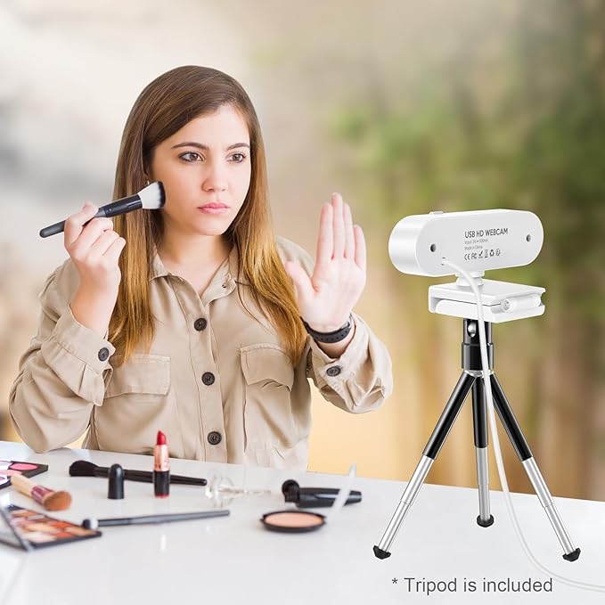 2K Webcam for PC, Webcam with Microphone and Tripod, Auto Light Correction, USB Camera Plug and Play, 90° Wide FOV, Privacy Cover, Works with Skype, Zoom, Meet, Teams, PC, Laptop, Mac, Tablet