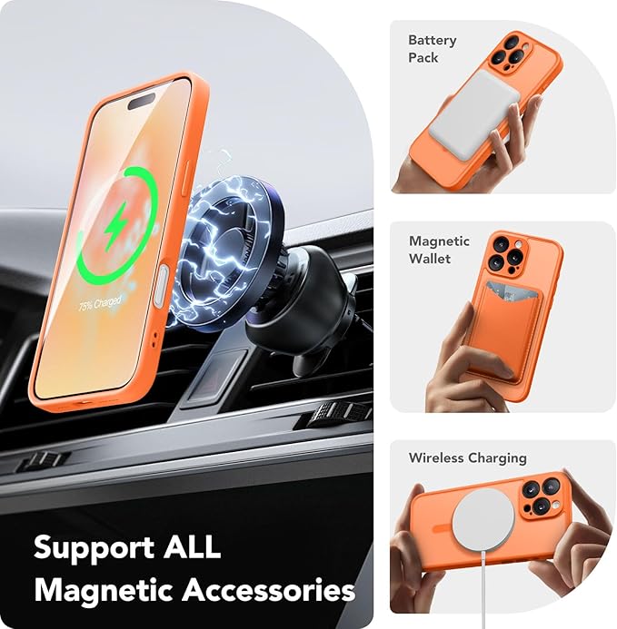 CAPRARO Magnetic Compatible with iPhone 16 Pro Case, Upgraded [Full Camera Protection] [Compatible with MagSafe] Protective Translucent Matte Women Girl Phone Case Cover, Orange Yellow