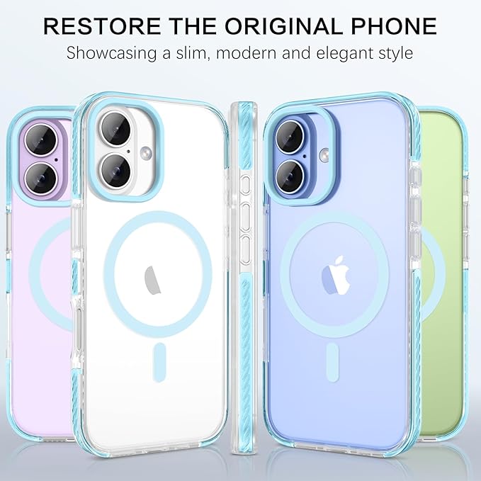 BENTOBEN Magnetic for iPhone 17 6.3" Case, Compatible with Magsafe Military Shockproof Protective Bumper Cute Transparent Slim Anti-Yellowing Women Girl Men Phone Case for iPhone 17 Cover, Clear Blue