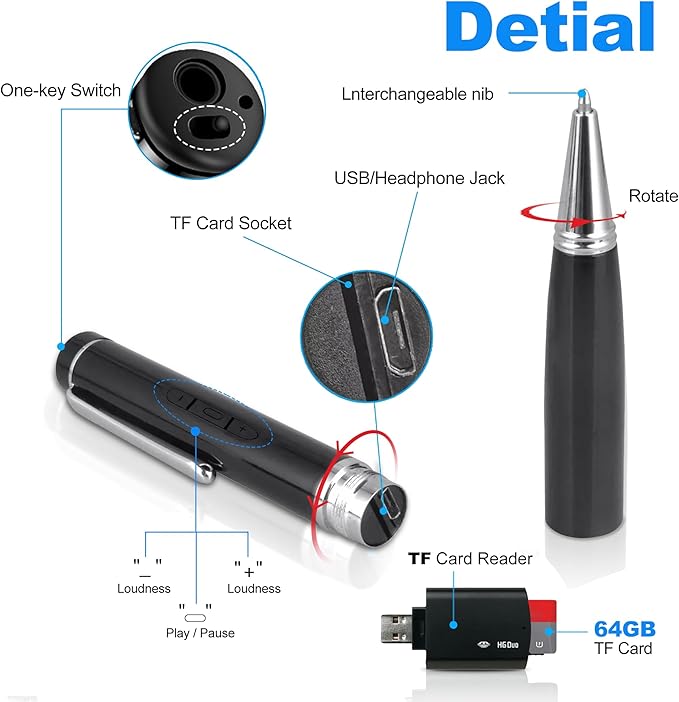 64GB Digital Voice Recorder - Voice Activated Audio Recorders, Voice Recording Device with Playback, Portable Taking Device with Noise Reduction, Smart Recorder for Meeting/Course/Lectures