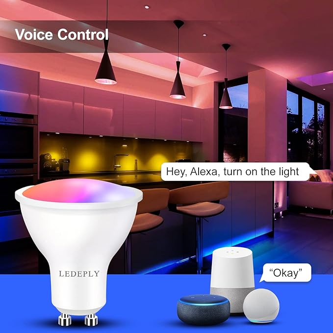 GU10 Smart Spot Light Bulb Compatible with Alexa, Google Home, SmartThings, 5W WiFi LED Track Light Bulbs, Color Changing, No Hub Required, 4 Pack