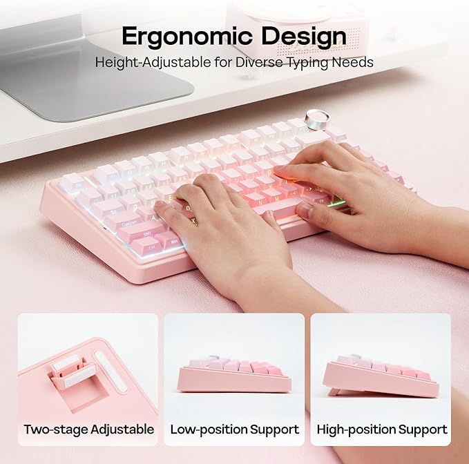EPOMAKER X Aula F75 75% Wireless Gaming Keyboard, BT/2.4GHz/USB-C, Hot Swappable Creamy Mechanical Keyboard with 5-Layer Padding&Knob, NKRO, RGB (Pink)