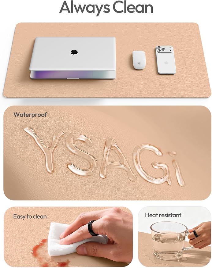 YSAGi Leather Desk Protector, Office Mat, Large Mouse Pad, Non-Slip PU Leather Blotter, Laptop Desk, Waterproof Writing Pad for Office and Home (Latte, 23.6" x 13.8")