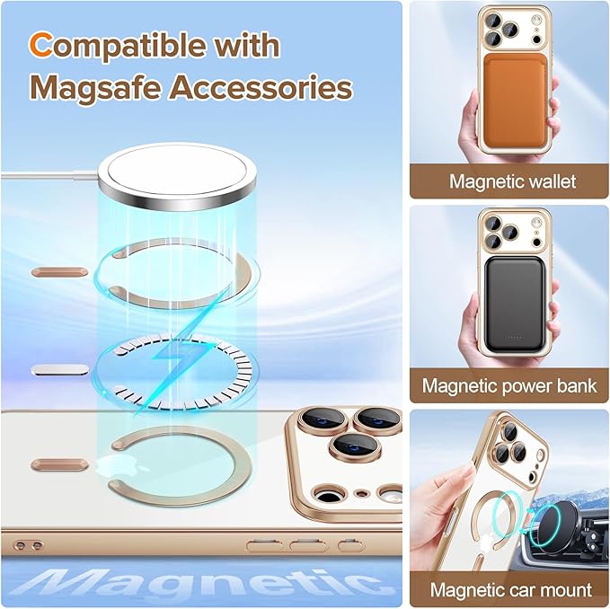 Hython Magnetic Clear for iPhone 17 Pro Case with Camera Lens Protector [Compatible with MagSafe] Luxury Plating Edge Slim Soft TPU Cover Protective Phone Case for 17 Pro 6.3", Matte Desert Brown