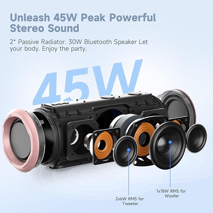 TAZATA Bluetooth Speaker,30W Portable Wireless Speaker with TWS,IPX7 Waterproof, 8H Playtime, LED Lights,for Pool/Beach/Shower, Birthday Gift, Valentines Day Gifts