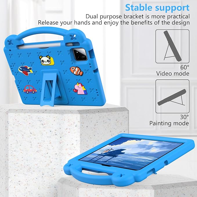 AKABEILA Compatible with Xiaomi Pad 7/Xiaomi Pad 7 Pro 11.2 inch 2024/Xiaomi Pad 8 2025 11.2 inch Tablet Case, Kids Friendly Universal Protective Case with Shoulder Strap & Stand Handle Sky Blue