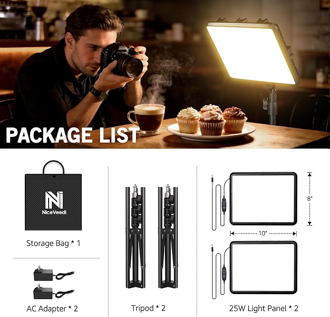 NiceVeedi 2-Pack 25W Photography Lighting, 2900-7000K Dimmable Ring Light with Tripod Stand, 73” Studio Video Light for Video Recording/Photography/Live Streaming/YouTube/TikTok/Makeup/Video Calls