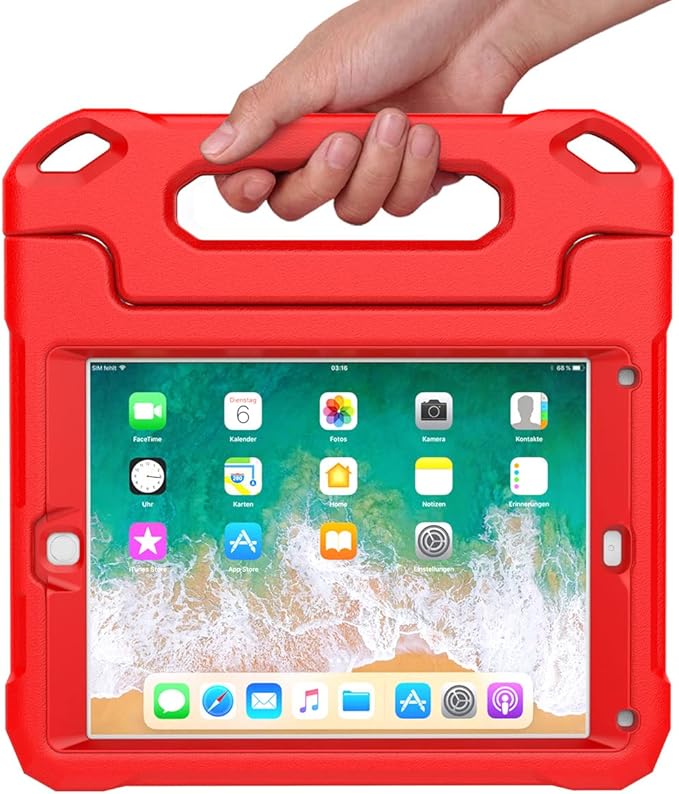 SUPLIK Kids Case for iPad 5th/6th Generation (9.7 inch, 2017/2018), iPad Air 1 & Air 2 & Pro 9.7 Case with Screen Protector, Durable Shockproof Protective Cover with Handle Stand, Red