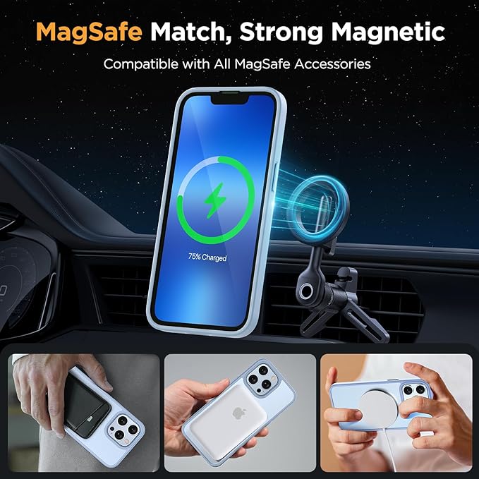 Miracase Magnetic for iPhone 13 Pro Case 6.1 inch (Compatible with MagSafe)（with 2X Screen Protectors） Military-Grade Protection, Anti-Fingerprint Translucent Matte Phone Case Cover, Light Blue
