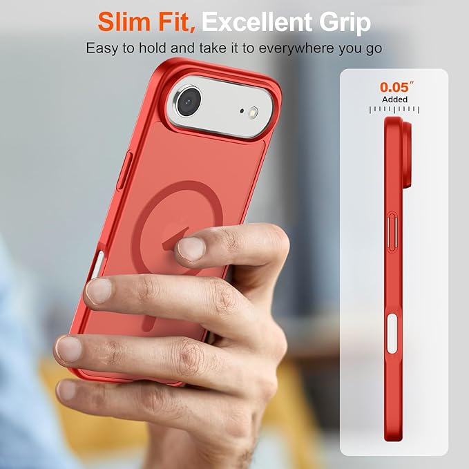 SUPFINE Magnetic for iPhone Air Case (Compatible with MagSafe)(Military Grade Drop Protection) Slim Translucent Matte Shockproof with Anti-Fingerprint Phone Cover for 17 Air,Red
