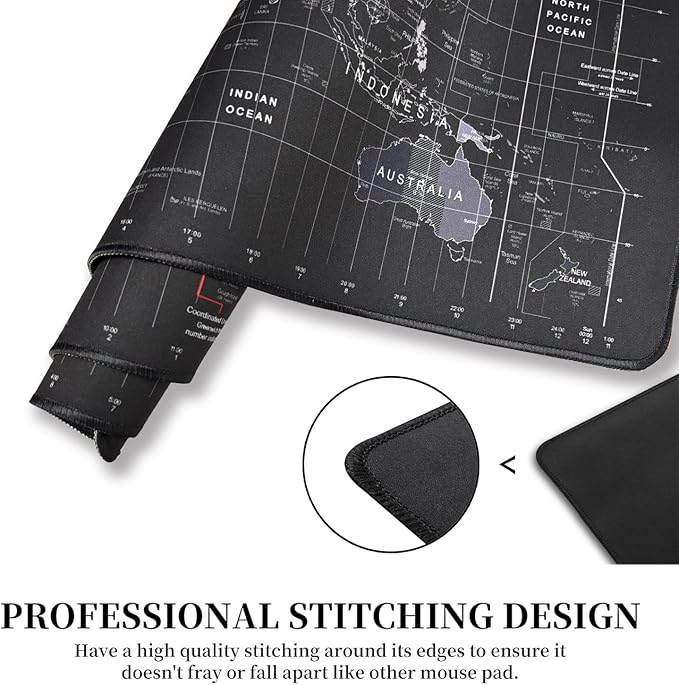 HGWALP World Map Large Gaming Mouse Pad Extended XXL(900x400X3MM) Mouse Mat Long Desk Pad with Stitched Edges for Keyboard Home Office Gaming Work Big Desk Pad