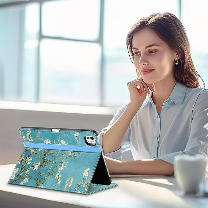 Fintie Folio Case for iPad Pro 11-inch (M5) 2025 / (M4) 2024, Magnetic Multi-Angle Smart Stand Cover with Built-in Pencil Holder & Pocket, Auto Sleep/Wake, Blossom