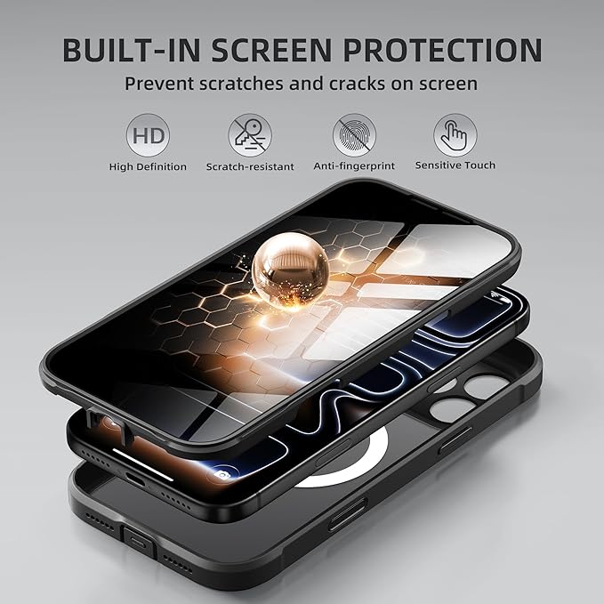 BERFY for iPhone 17 Pro Max Case, Compatible with MagSafe, Built-in Privacy Screen Protector, Camera Protection, Shockproof Full Body Phone Case 6.9", Translucent Black