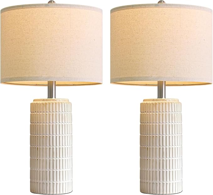 PoKat 23'' Dimmable Table Lamps with Remote for Living Room, Modern Stepless Adjustable Bedside Lamps Set of 2 for Bedroom, Nightstand Lamps for Office Nursery Desk Console Kids, White (No Battery)