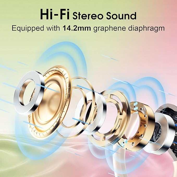 Wireless Earbuds 75hrs Bluetooth 5.4 Headphone Sport, 2026 Bluetooth Earbuds Stereo Deep Bass Over Ear Bud with Earhooks, ENC Noise Cancelling Mic, IPX7 Waterproof Earphone for Gym/Workout, Rose Gold
