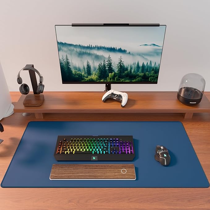 KTRIO Large Gaming Mouse Pad Desk Mat, Superior Micro-Weave Cloth, Non-Slip Rubber Base, Stitched Edges, Water-Resistant, for Gamer, Office & Home, 31.5 x 15.7 Inch，Navy Blue