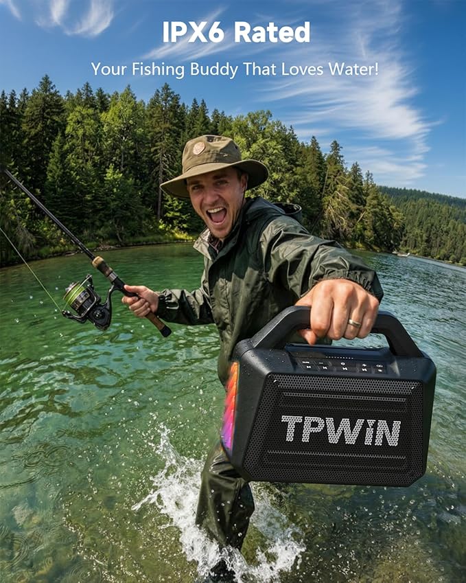 Bluetooth Speaker - 80W Loud Rugged Outdoor Speakers, IPX6 Waterproof, 20H Playtime, Deep Bass, Lightshow, TWS, BT 5.3 Wireless, Portable for Travel Hiking Camping Beach Pool - Black