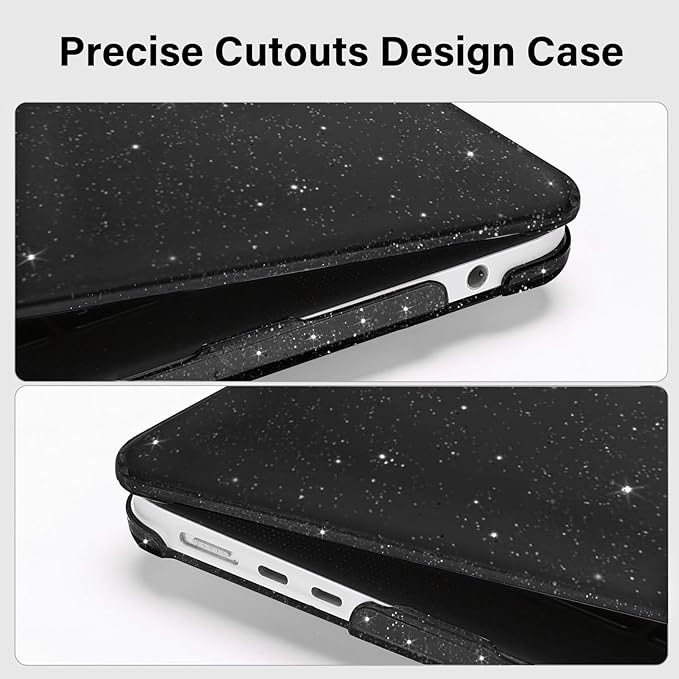 MOSISO Compatible with MacBook Air 15 inch Case M5 2026 M4 2025 M3 2024 M2 2023 A3448 A3241 A3114 A2941, Sparkly Glitter Plastic Hard Shell&Keyboard Cover&Screen Film&Webcam Cover&Type C, Black