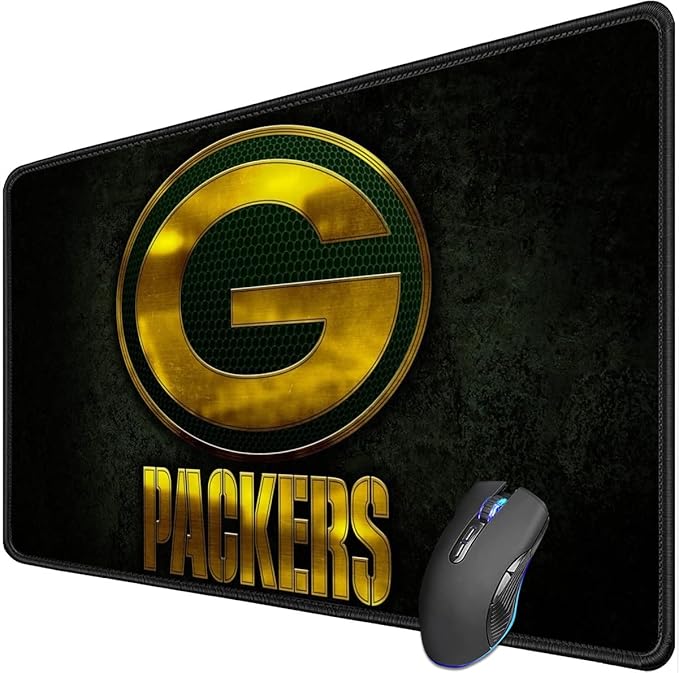 Large Gaming Mouse Pad,Stitched Edges Extended Mousepad with Non-Slip Rubber Base for Laptop Computer Desktop Keyboard,Football Fans Dark Yellow Design Mat